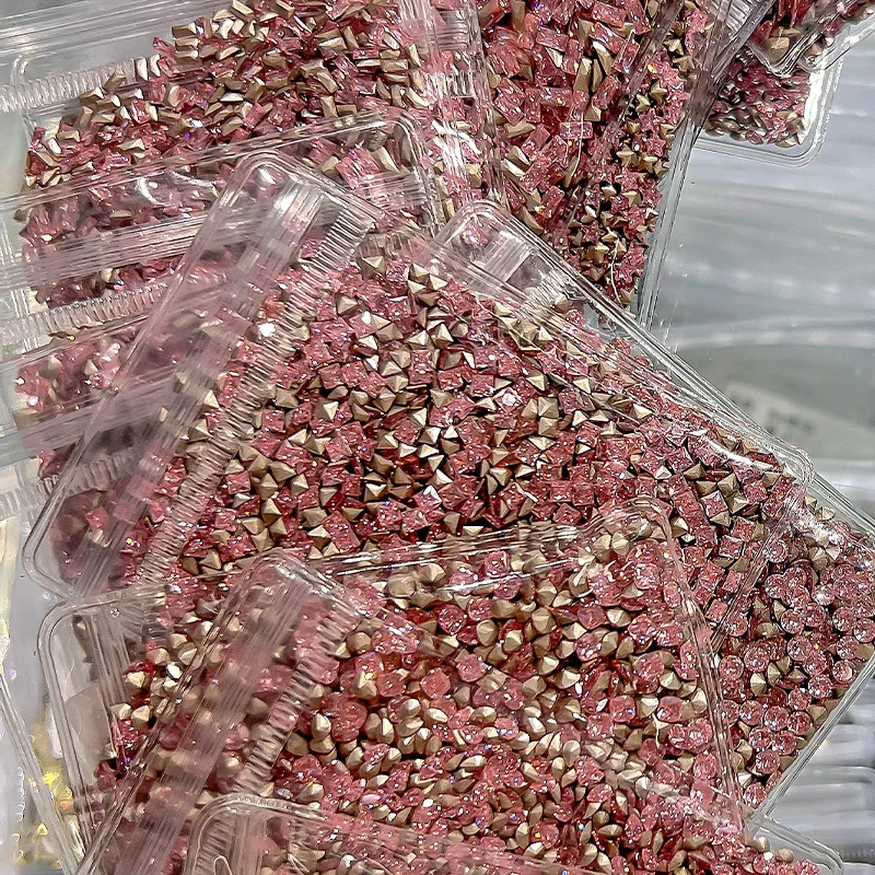 1440pcs/bag champagne Nail Rhinestone Pointed Bottom Multi-Size Nail Crystal Diamond drops square 3D Bulk Drill Manicure