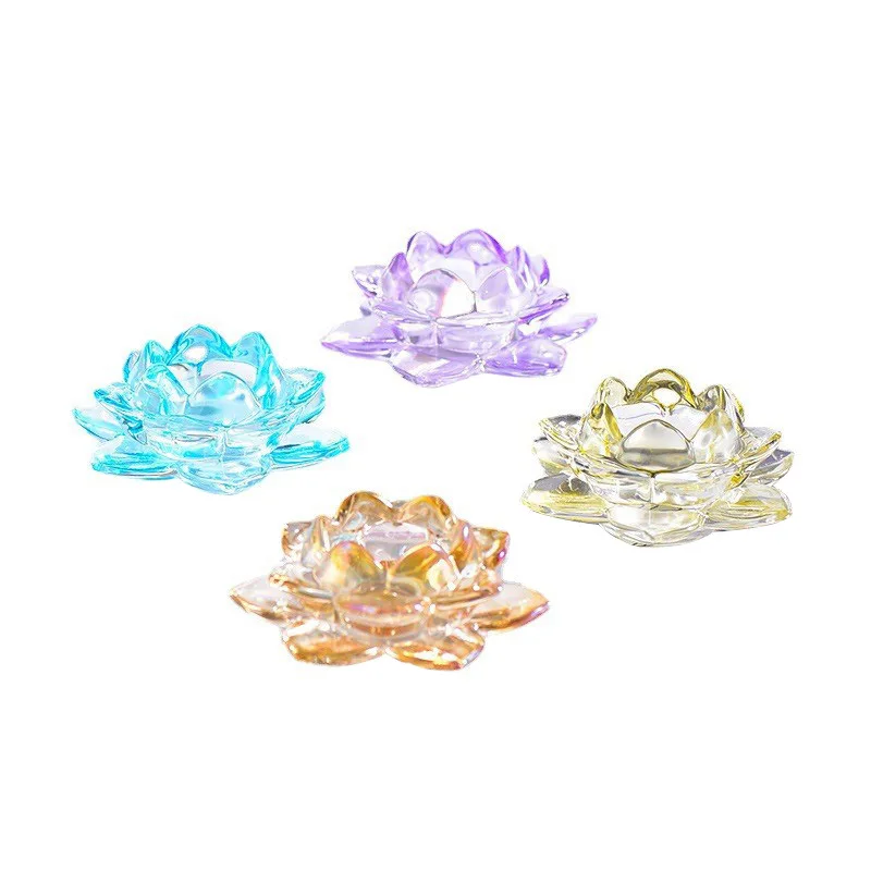 Transparent glass colored lotus candle holder Candle holder for Buddha lamp lotus lamp home decoration