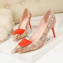 BC 2022 news women shoes trendy club snake skin sexy stiletto women high heel shoes for ladies Rubber Outsole Pumps