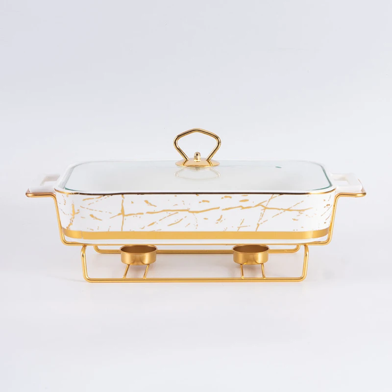 Nordic Style Rectangular hot pot Binaural Ceramic  Baking Pan Dry Soup Pot Holder With Candle For Hote