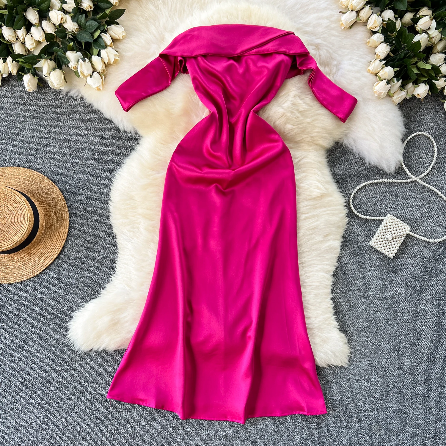 Sexy Turn-down Collar Tunic Slim Mermaid Dress For Women Silk Vestidos