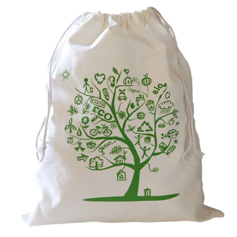 factory customized wholesale Recycle nice 100% Cotton Canvas Fabric Drawstring tote Bag With Logo Printed
