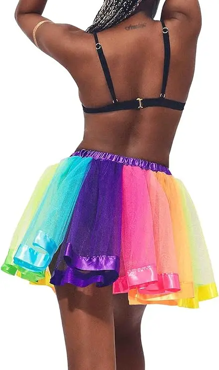 Rainbow Tutu Women Color Run Tutu Costume Adult  5K Race Tutu Skirt With Glove and Leg Warmer