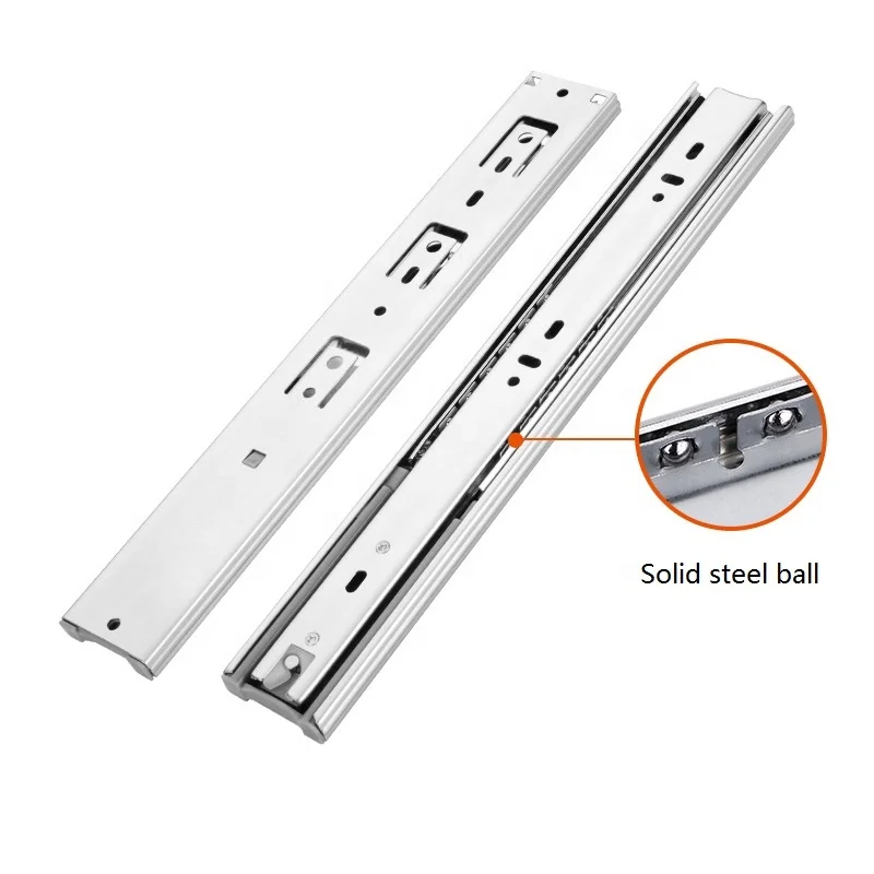  45mm Full extension 3 fold furniture hardware ball bearing telescopic channel damping steel mute drawer