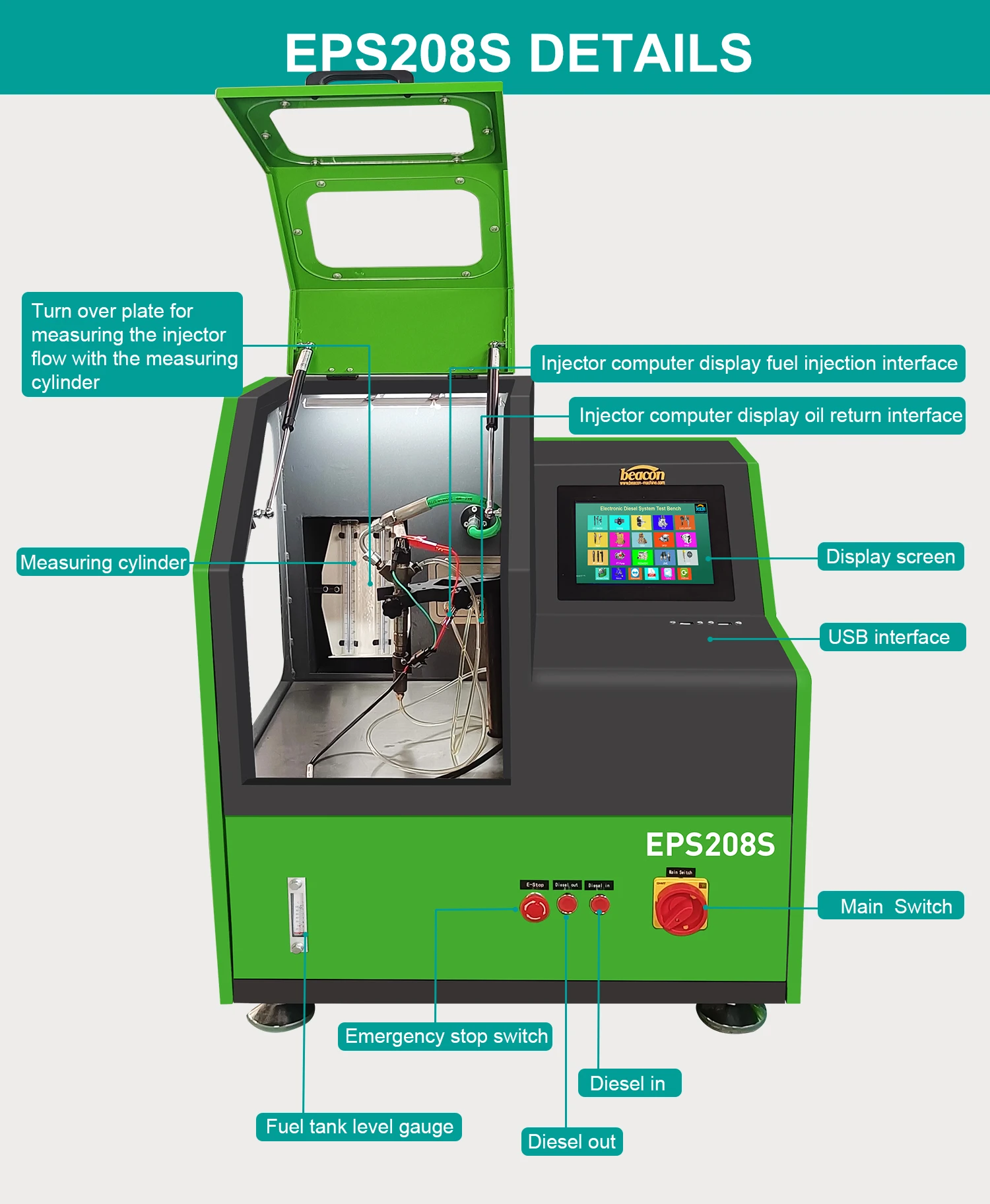Injector Tester EPS208S Common Rail Diesel Fuel Injector Test Bench EPS205
