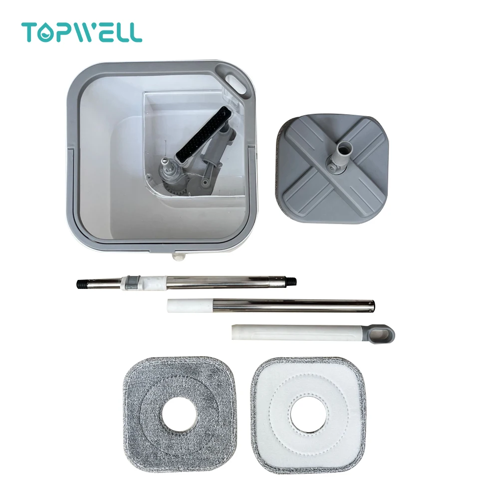 Topwill Mop and Bucket with Self Wringer Set Upgraded Square Dirty Water Separate Design Microfiber 360 Spin Flat Mop