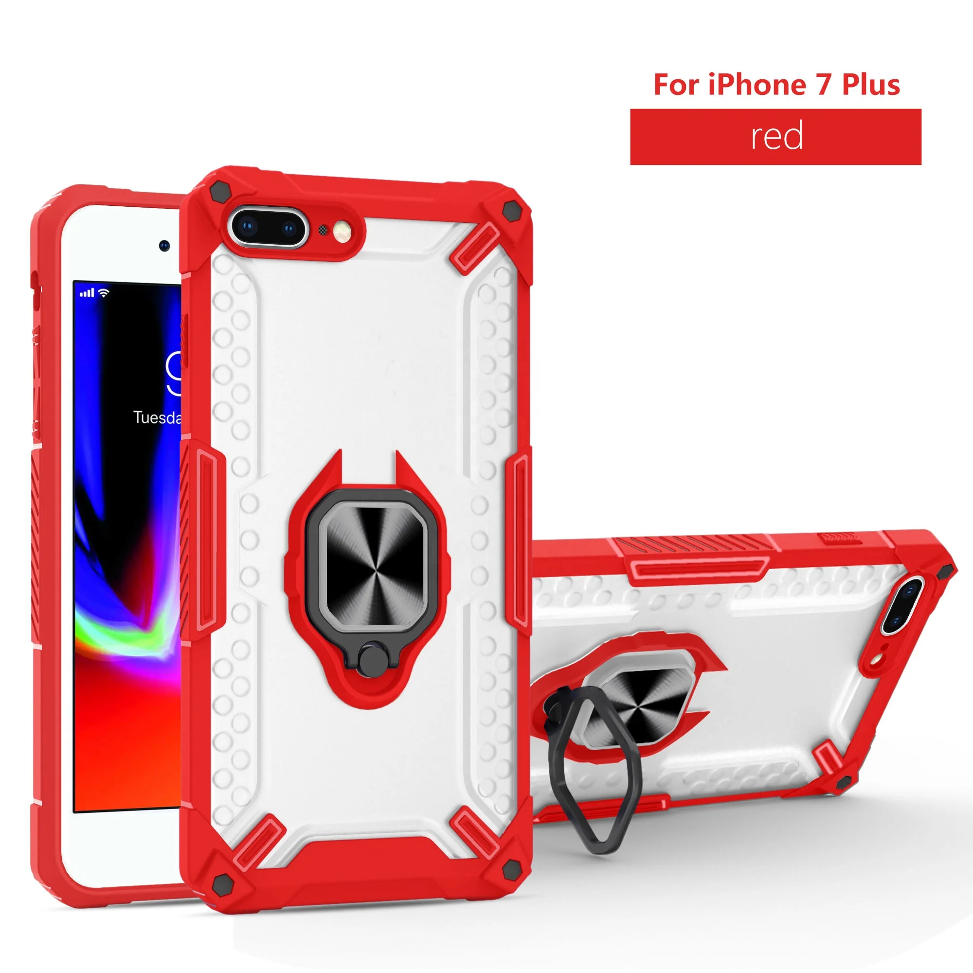 Simple fashion collision color semi-permeable case iPone serie armored magnetic bracket telephone cover ring bumper shock-proof