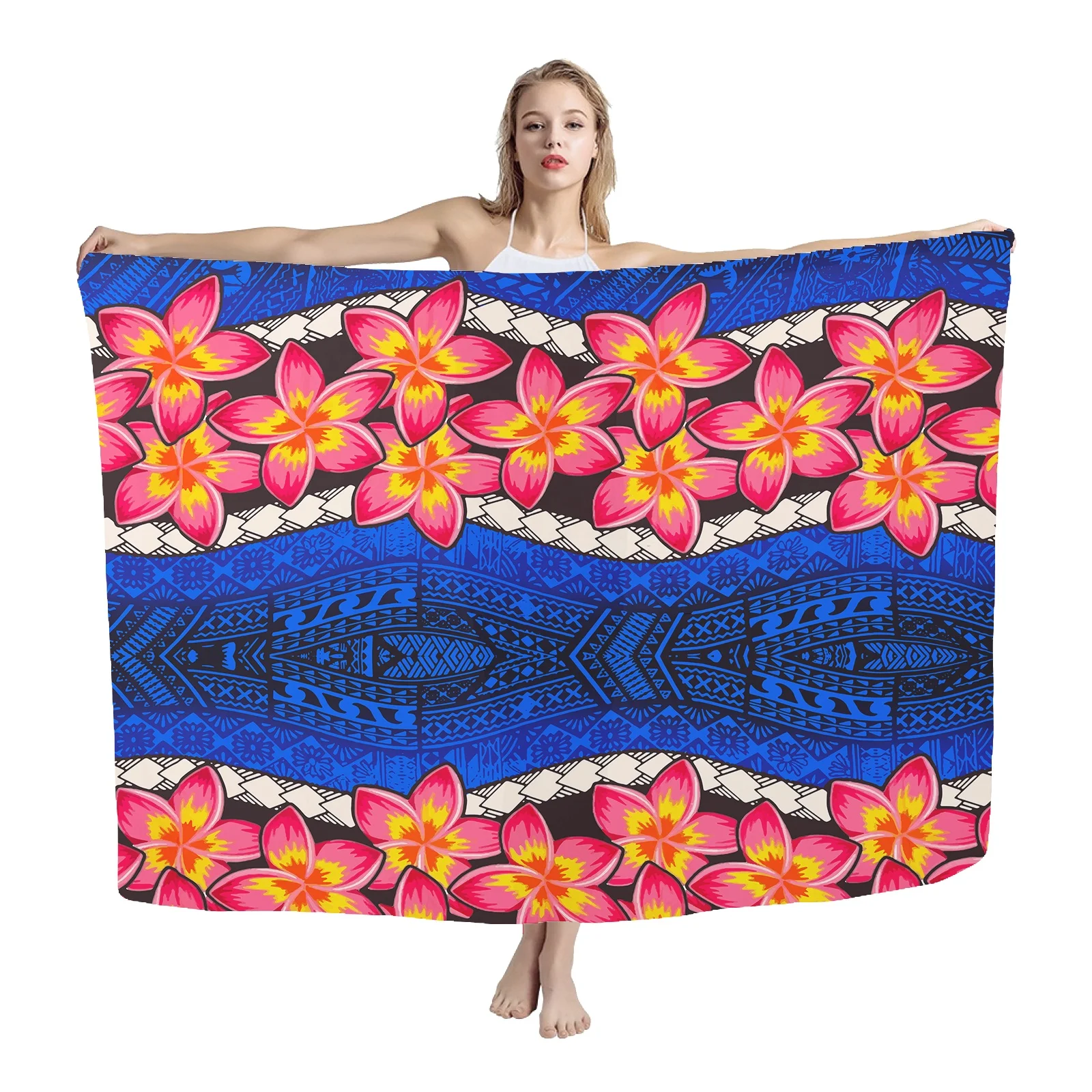 Hawaiian Polynesian Pattern Womens Beach Large Size Sarongs Swimsuit Wrap Cover Up Pareo Floral Printed Custom Sarong Low MOQ