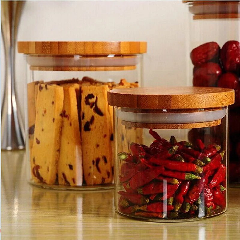 Hot selling Glass Jars For Storage Food Storage Jars with Wood Lid Cork Stopper Handmade Borosilicate Glass Canister Jar