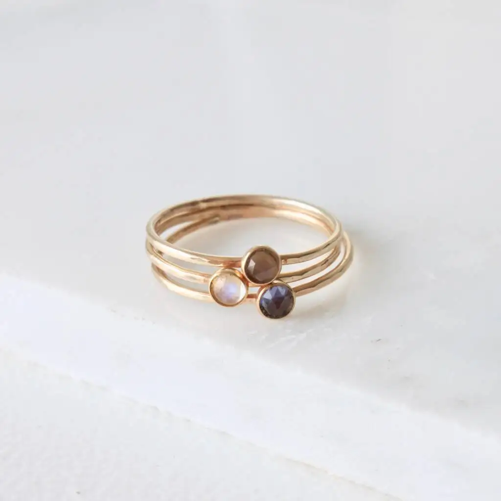 Gold Skinny Stacking Gemstone Ring 4mm Sterling Silver Cabochon Rings