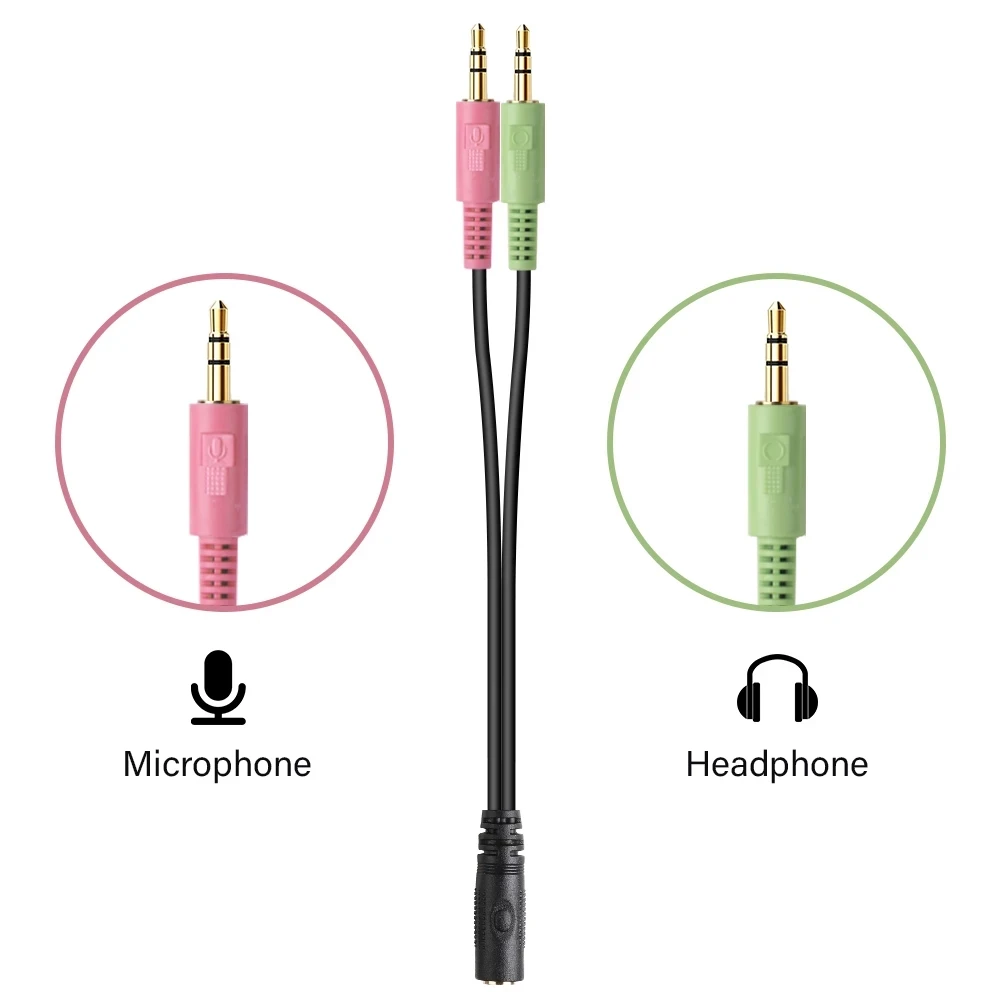 Oneodio Headphone Splitter Earphone Adapter Audio 3.5mm Female to 2 Male Jack 3.5 Mic Y Splitter Headset to PC Adapter Aux Cable