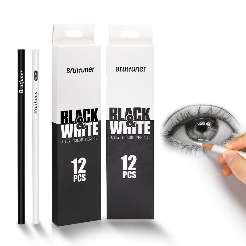 Black And White Single Oil Color Lead Set Painting Graffiti Chalkboard 12 Pigment Paint Brush Graphite Color Pencil