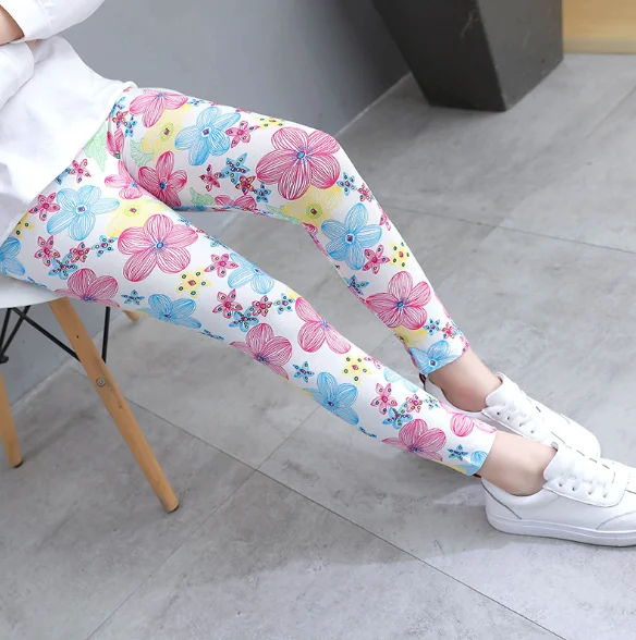Girls Leggings For Kids Spring Summer Pants Floral Printed Pants Children Breathable Elastic  Trousers