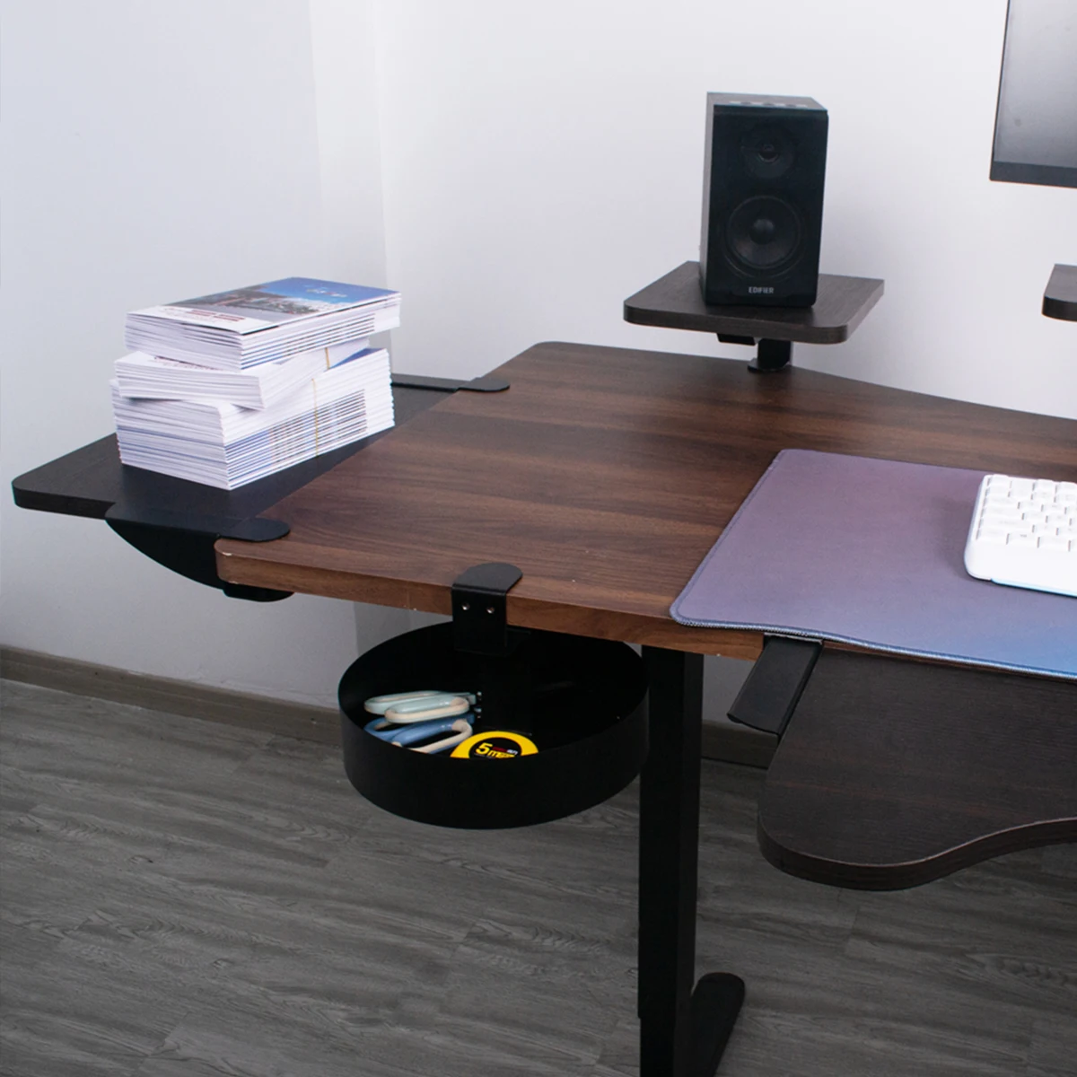 Under Desk Organizer,Cup Holder,Table Management Tray, Swivel Pencil Drawer