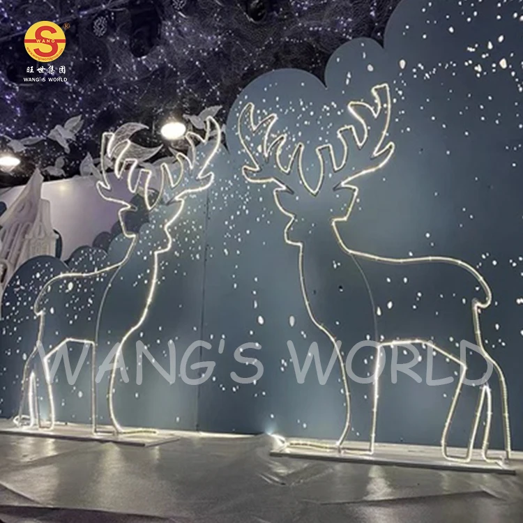 3D Iron Christmas Lights Sale Commercial Large Christmas Lighted Deer For Wedding Stage Backdrop