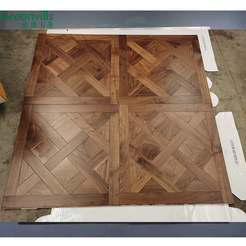 High class interior walnut parquet massif 600x600x15(2)mm American walnut wood versailles parquet flooring