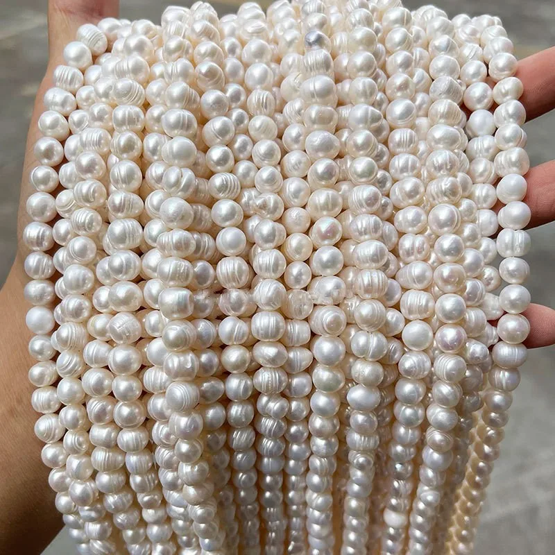 4mm to 10mm Zhuji Real Baroque Pearl Loose Beads Natural Freshwater Round Pearl Threaded for DIY Bracelet Necklace Making
