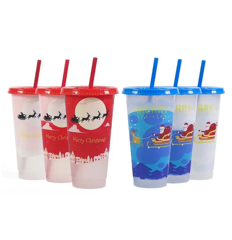 750ml/24oz Custom Logo Reusable Coffee Tumbler Straw Lid Stadium Cold Plastic Color Changing Ice American Cup Tea Wholesale Mugs