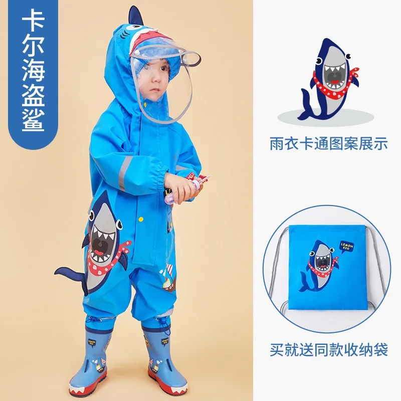 3D style Factory high quality baby mermaid dinosaur cartoon rain gear one piece sets kids rain suit overall children raincoat
