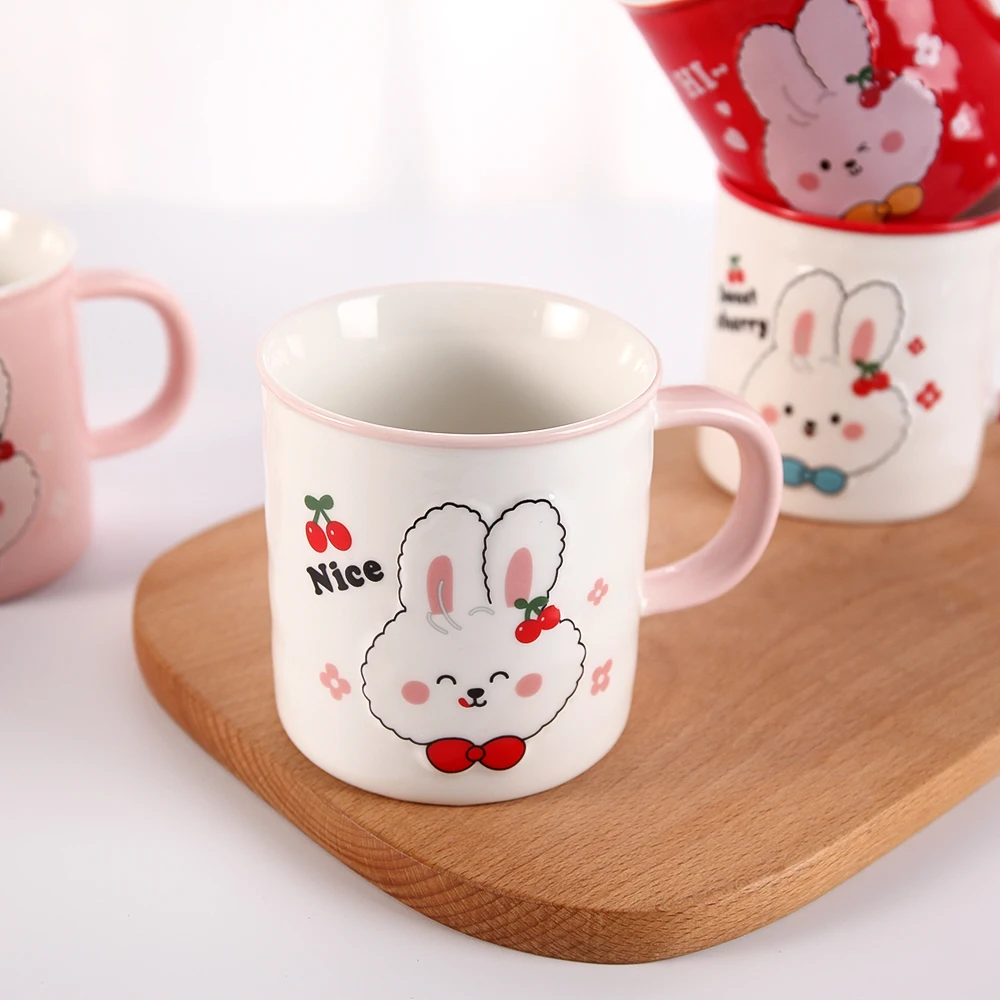 Hot Sale 410 ml Creative Cute  Water Milk Mug Coffee White Animal Print Ceramic Mugs for Kids