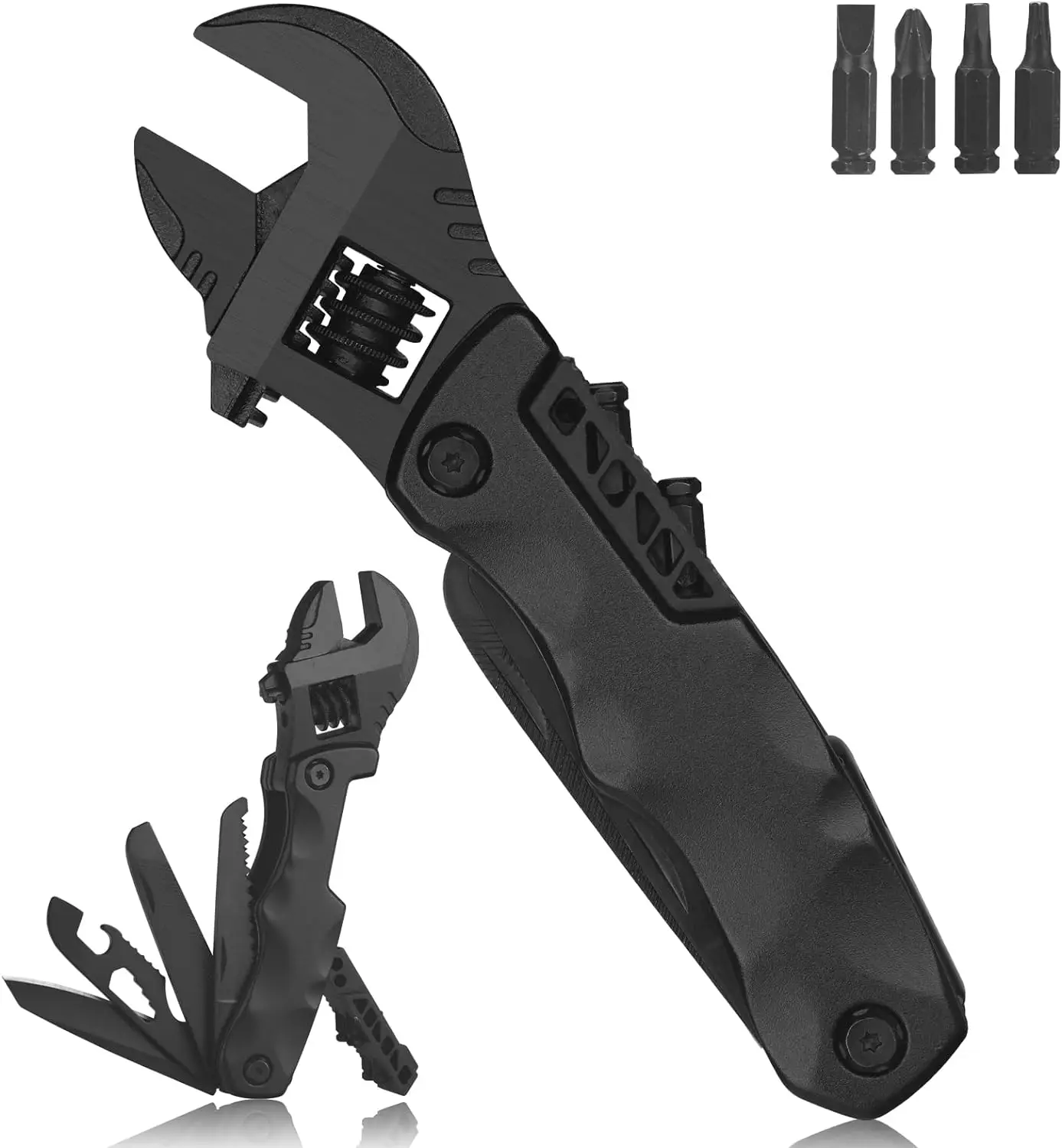 Multitool Wrench Adjustable Camping Gear Spanner with Flathead Screwdriver for Hiking Outdoor