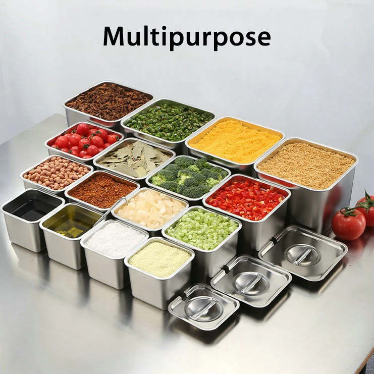Stock Available Stainless Steel Food Spice Storage Jar Commercial Square Seasoning Box With Lid