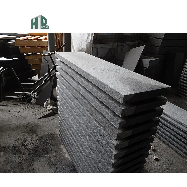 Chinese G684 Black Granite/Basalt Stone for Flamed Stairs Tread Tiles