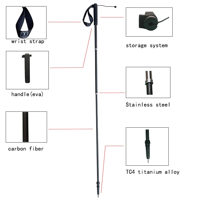 120g Unltralight Carbon Fiber Titanium Trekking Pole Pull String Rope Locking Pole Walking Hiking Stick Trail Running Pole