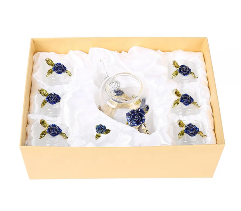 6pcs glass cup 1pc teapot gift box packed enamel glass tea set