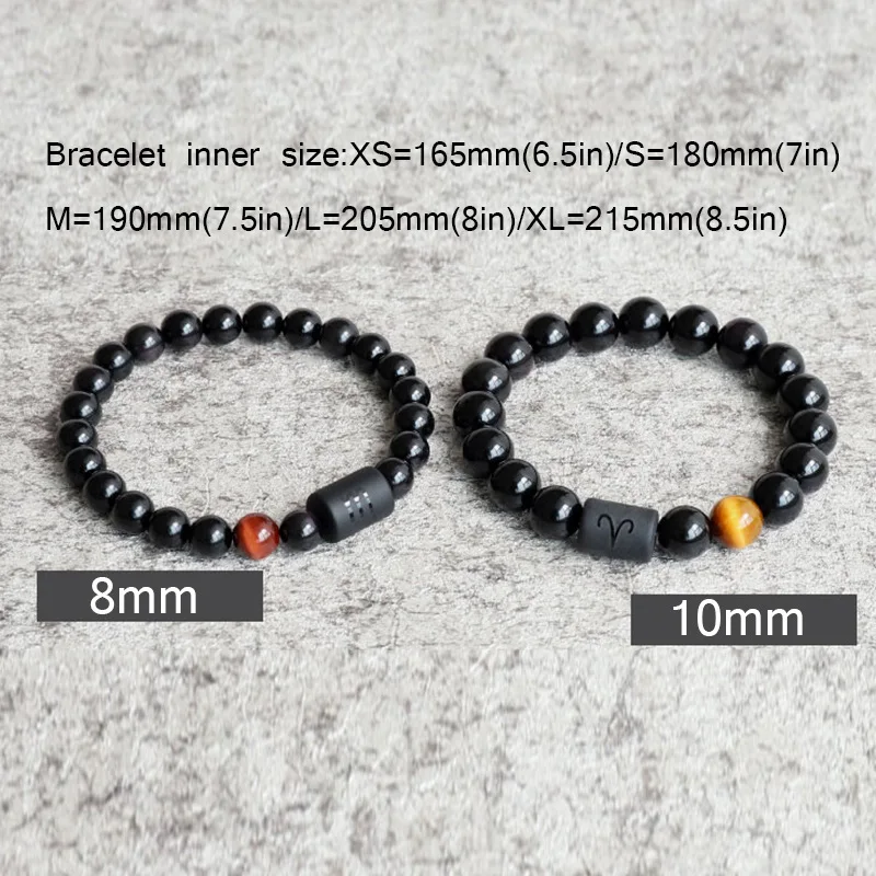 High Quality 12 Zodiac Natural Black Agate Stone Beaded Bracelet Yellow Tiger Eye Stone Bead Bracelet for Women Couple