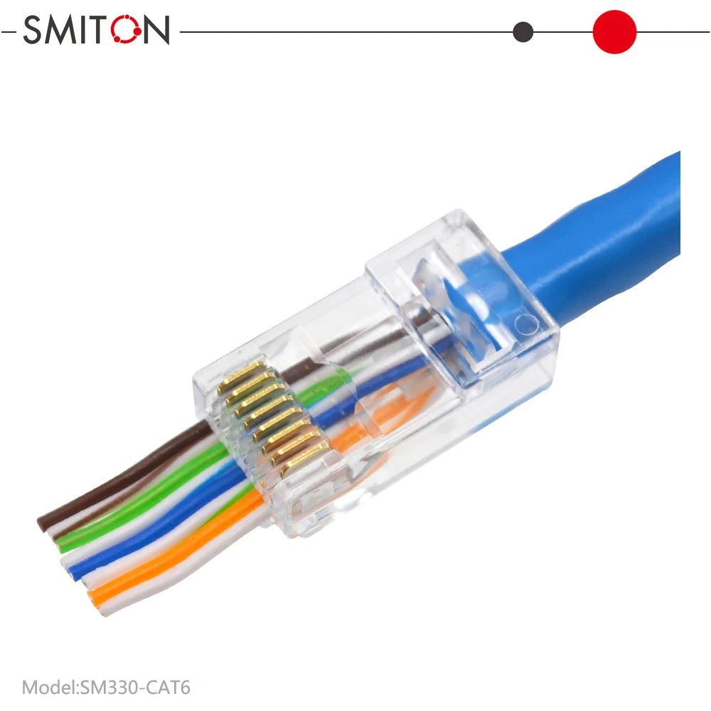 UTP Network Cable 8P8C Cat5 Cat6 Modular Conector RJ 45  Plugs Pass Through Cat6 Ethernet RJ45 Pass Trough Connector