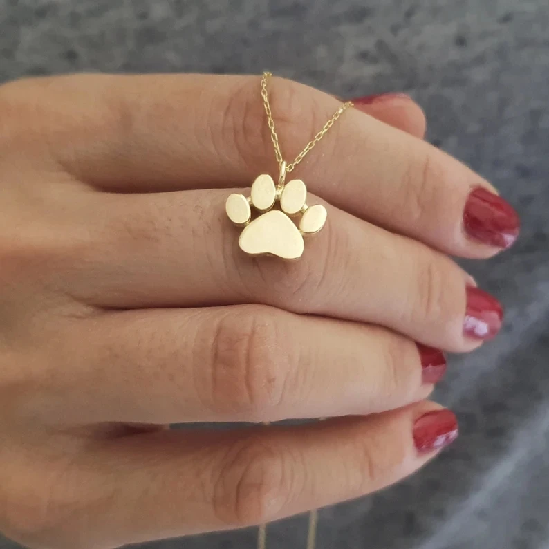 Gold Dog Paw Necklace Puppy Paw Pendant Dog Lover Charm Pendant Christmas Gift Dog Owner Necklace