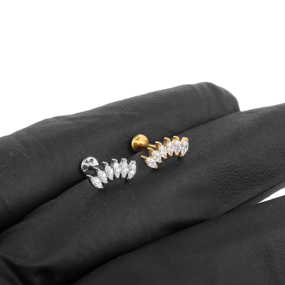 Wholesale Titanium Internal Thread 6 Horseeye Zircon Labret Monroe Lip Piercing Ear Cartilage Helix Tragus Piercing Earring Stud