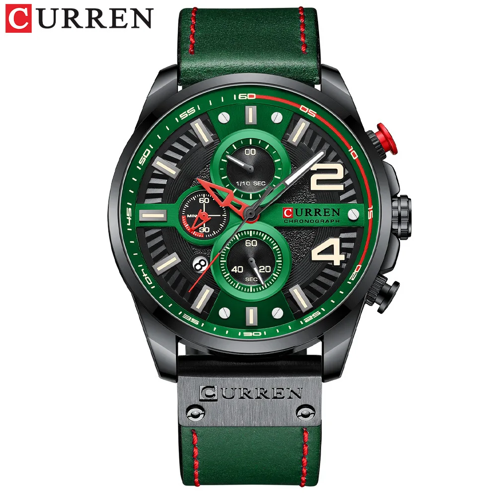 CURREN 8393 Men Casual Watch Date Chronograph 24 Hours Display Leather Strap Quartz Watch