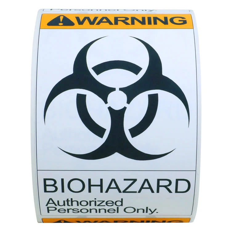 Costom Print 3 x 5 inch 4 X 4 Inch Orange-Black Red-Orange Printed Biohazard Warning Labels Sticker roll