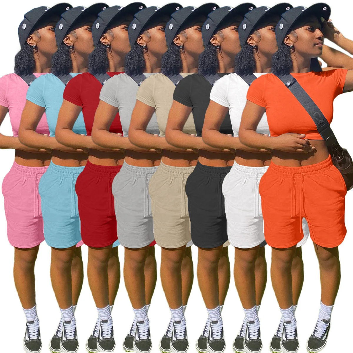 2022 new arrivals summer women 2 piece sets crop top jogger sport tracksuit sweatsuit set two piece short set for woman