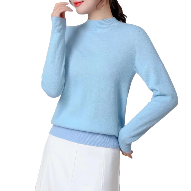 sweater custom 100% cashmere seamless one-piece sweater with half turtleneck inside and a solid color blouse for women