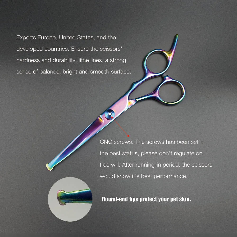 5 Pieces Professional Color Coated Pet Stainless Steel Dog Grooming Scissors Set For Hair Cutting