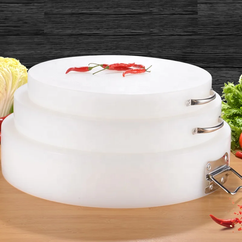 Food grade PE white round plastic cutting board cut meat chop bone board customized