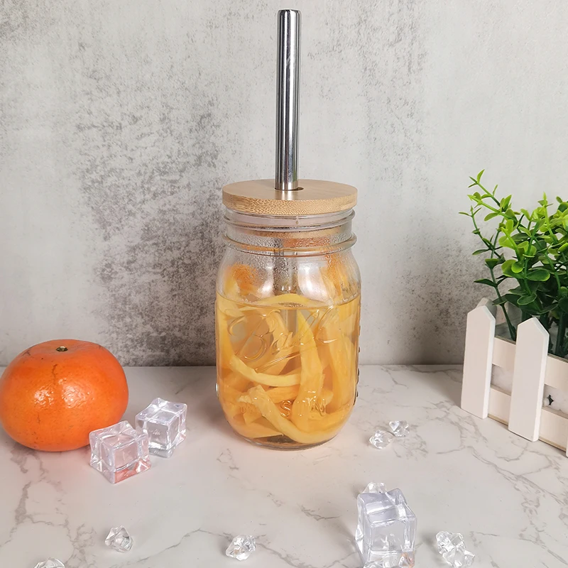 2022 Eco-friendly 500ml 750ml 960m Glass Mason Jars Wide Mouth Glass Tumbler With Bamboo Lid and Straw