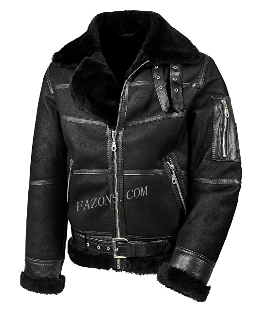 Mens Bomber Flying Leather Jacket Shearling B3 Aviator Sherpa Fur Biker Fashion Winter Motorcycle Casual Coat Jacket OEM