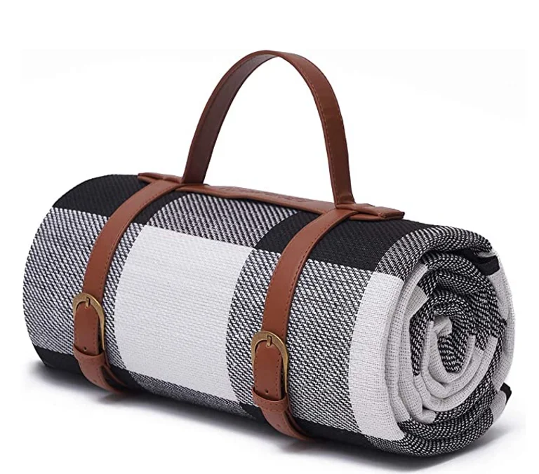 3 layers plaid printed acrylic sponge filling lightweight portable waterproof picnic blanket