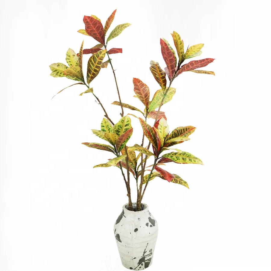 Good quality 122cm high faux croton tree with pot for indoor decoration