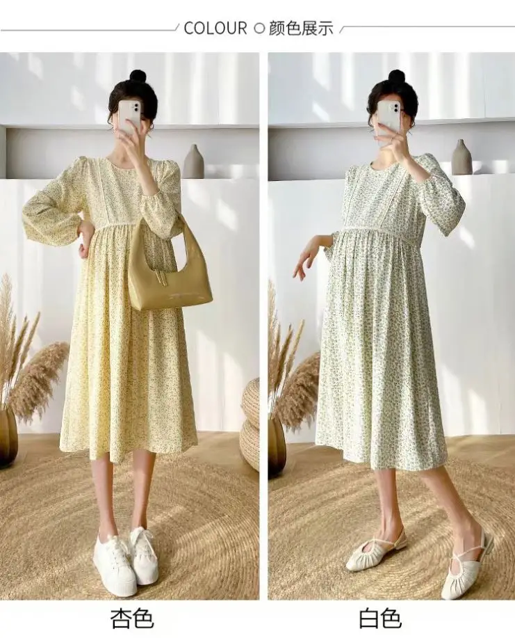 Maternity clothes 2024 spring maternity clothes New Korean sweet floral dress