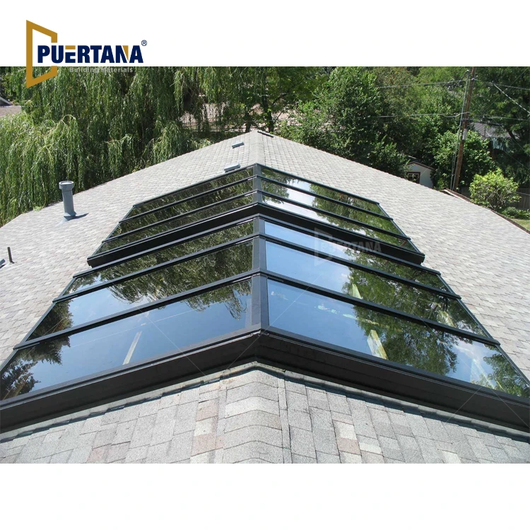 Architectural Glass Continuous Ridge Skylight with Vertical End Artistic Skylights Roof Windows