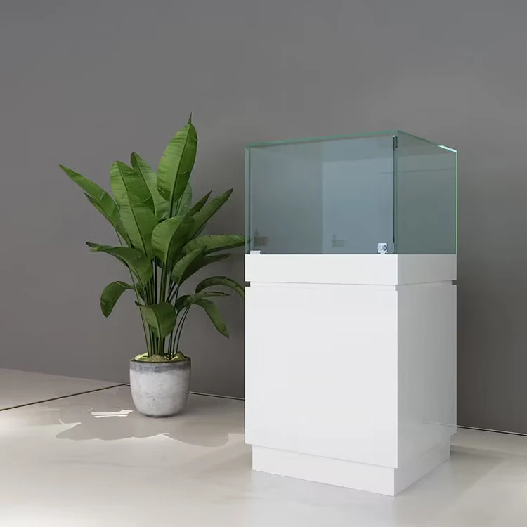 Custom jewelry glass display cases LED lighting pedestal Museum display cases