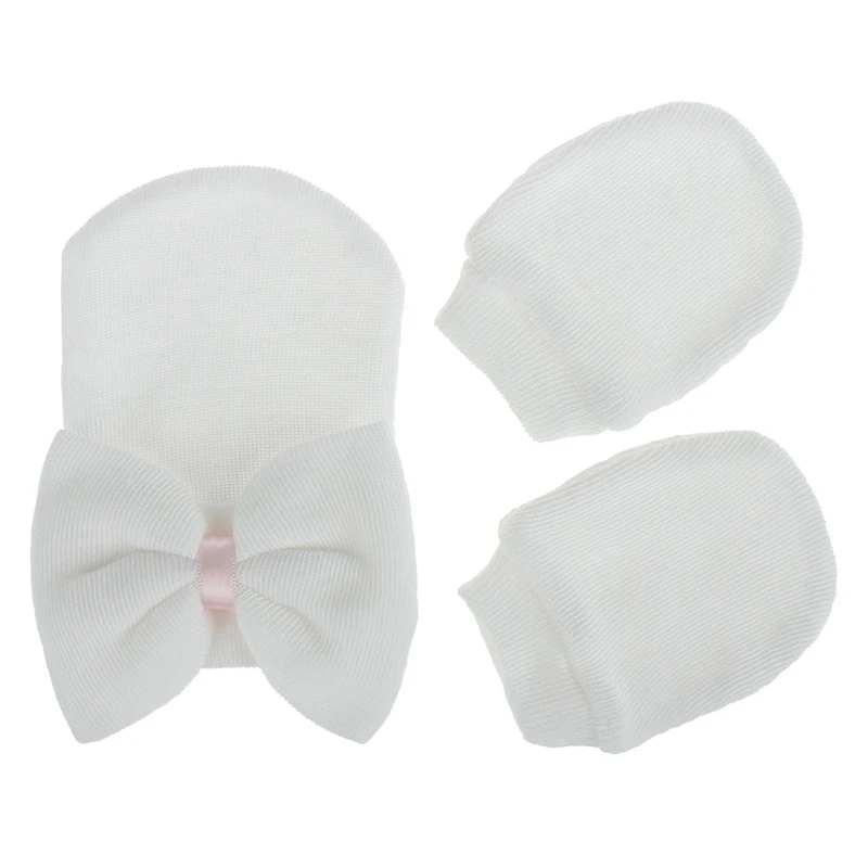 Hospital Infant Beanie Hats Baby Scratch Mitten Gloves Newborn Caps Mittens Set with