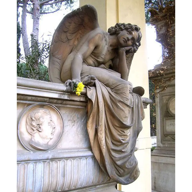 White Marble Angel Sitting Bench Memorial Tombstone Stone (1600429722004)