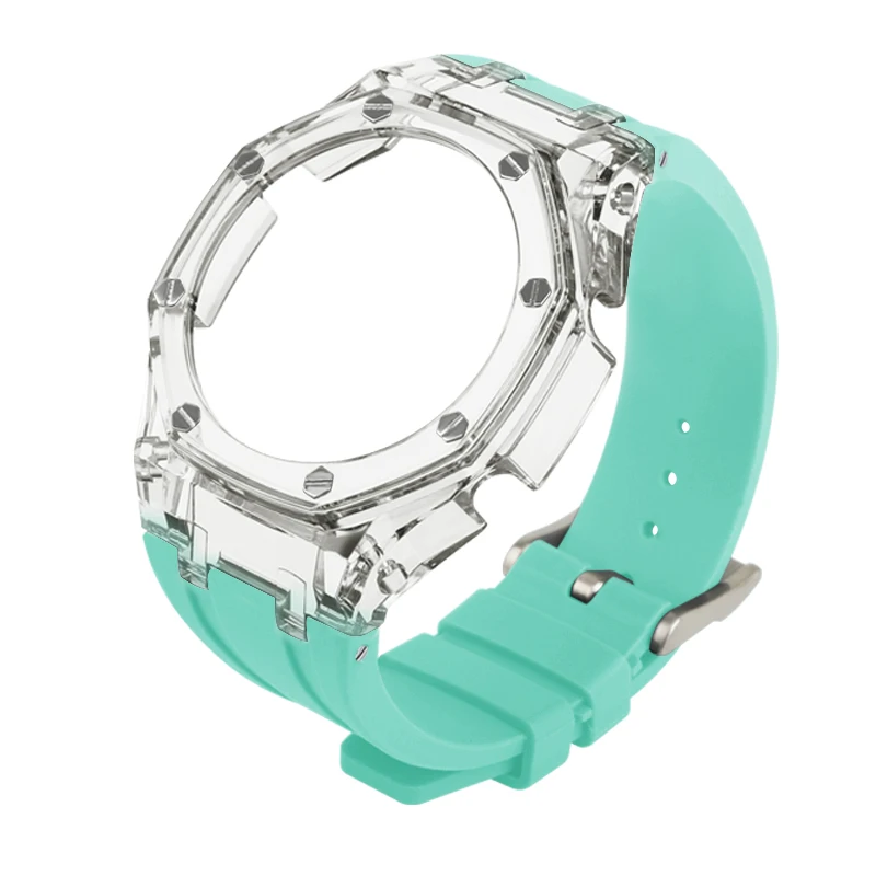 GA-2100 фтора каучуковый ремешок Ремешок для наручных часов с кристаллами открытого типа корпуса часов прозрачная рамка для gshock ga2100 модификации Замена