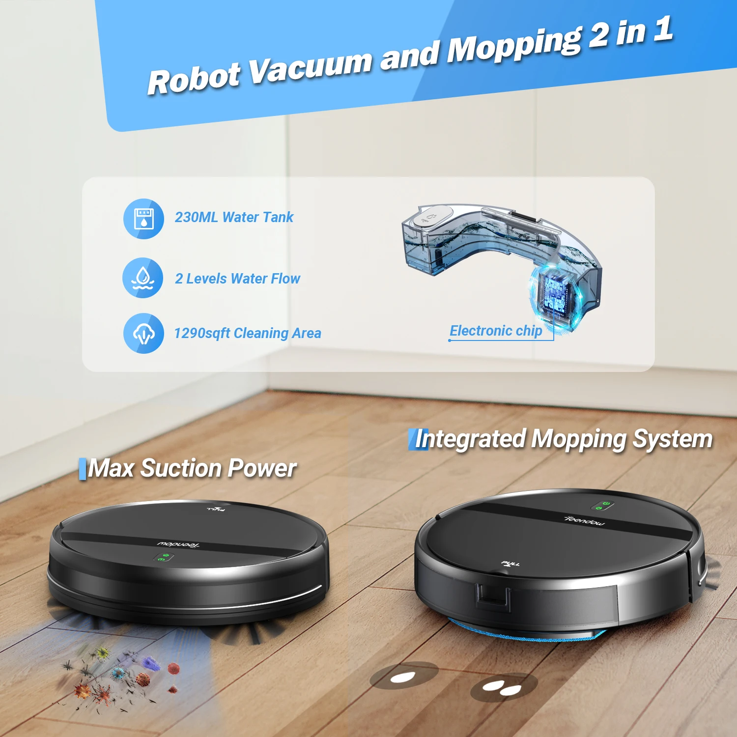 Teendow Intelligent Robotic Floor Sweeper Vacuum and Mop Robot Cleaner Automatic Smart Cleaning